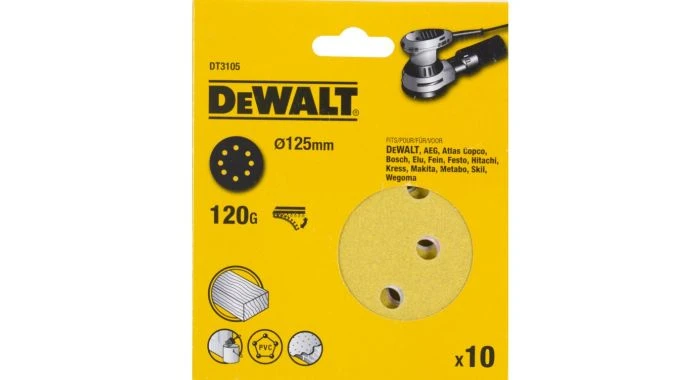 DeWalt DT3105 Schuurschijf - K120 - 125mm (10st) - DT3105-QZ 1 DeWalt DT3105 Schuurschijf - K120 - 125mm (10st) - DT3105-QZ