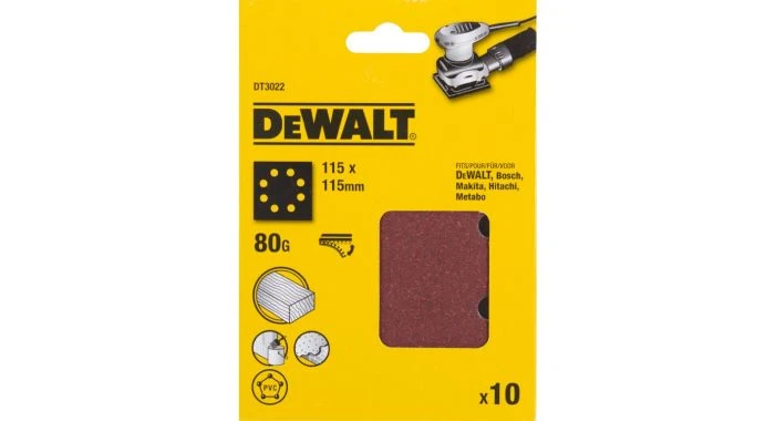 DeWalt DT3022 Vlak Schuurvel - K80 - 115 X 115mm (10st) - DT3022-QZ 1 DeWalt DT3022 Vlak Schuurvel - K80 - 115 X 115mm (10st) - DT3022-QZ