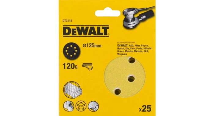 DeWalt DT3115 Schuurschijf - K120 - 125mm (25st) - DT3115-QZ 1 DeWalt DT3115 Schuurschijf - K120 - 125mm (25st) - DT3115-QZ