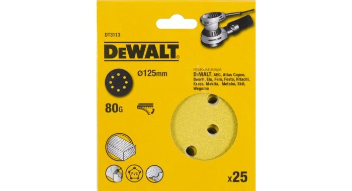 DeWalt DT3113 Schuurschijf - K80 - 125mm (25st) - DT3113-QZ 1 DeWalt DT3113 Schuurschijf - K80 - 125mm (25st) - DT3113-QZ