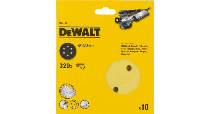DeWalt DT3128 Schuurschijf - K320 - 150mm (10st) - DT3128-QZ 1 DeWalt DT3128 Schuurschijf - K320 - 150mm (10st) - DT3128-QZ