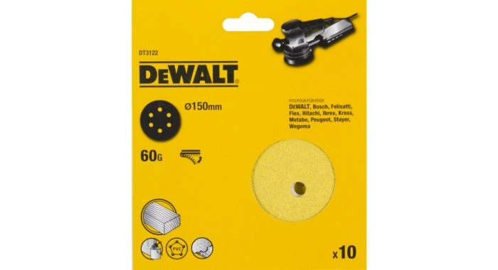 DeWalt DT3122 Schuurschijf - K60 - 150mm (10st) - DT3122-QZ 1 DeWalt DT3122 Schuurschijf - K60 - 150mm (10st) - DT3122-QZ