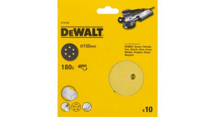 DeWalt DT3126 Schuurschijf - K180 - 150mm (10st) - DT3126-QZ 1 DeWalt DT3126 Schuurschijf - K180 - 150mm (10st) - DT3126-QZ