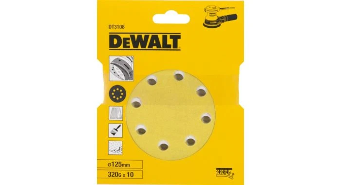 DeWalt DT3108 Schuurschijf - K320 - 125mm (10st) - DT3108-QZ 1 DeWalt DT3108 Schuurschijf - K320 - 125mm (10st) - DT3108-QZ